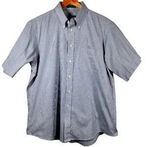 Hathaway Men's Wrinkle Free Short Sleeve Navy Plaid Button Up Shirt Size 17-35